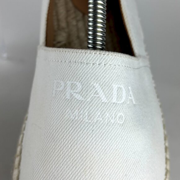 Prada White Canvas Espadrille Flats - size 41/10 US - Picture 2 of 16